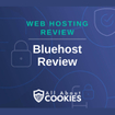 A blue background with images of locks and shields and the text &quot;Bluehost Review&quot;