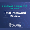 A blue background with images of locks and shields and the text "Total Password Review"