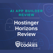 A blue background with locks and the text "AI App Builder Review: Hostinger Horizons Review"
