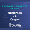 A blue background with locks and the text "NordPass vs. Keeper"