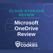 A blue background with locks and the text "Microsoft OneDrive Review"