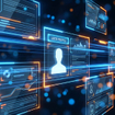 Futuristic image of data profiles on holographic screen