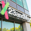 A closeup of 23andMe logo on headquarters building