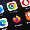 Closeup of browser apps on smartphone like Chrome, Firefox, Edge