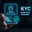 Hand holding transparent KYC card with profile and checkmark