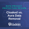 A blue background with locks and the text "Cloaked vs. Aura Data Removal"