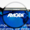 Magnifying glass over Amgen website landing page