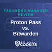 A blue background with locks and the text "Proton Pass vs. Bitwarden"