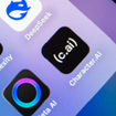 Closeup of Character.AI app icon on smartphone next to other AI apps