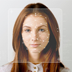 Serious business woman and smart technology for face recognition.
