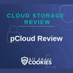A blue background with locks and the text "pCloud review"