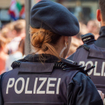 German police officers on duty on the street. 