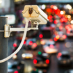 Back view of CCTV camera recording traffic.