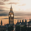 Moody picture of UK parliament at sunset.