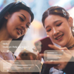 Two young asian women gen z friends using assistance ai chatbot browsing travel , shopping information on social media