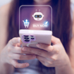 Person using a smartphone with AI shopping assistant and purchase interface.
