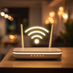 Wi-Fi router sitting on a table.