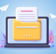 A brightly colored illustration of a yellow computer folder with a document tucked inside