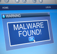 An illustration of a browser window with a pop-uo that says warning, malware found!