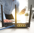 Man working on a router