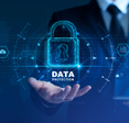 Man in suit with virtual data lock hovering above his hand