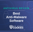 A blue background with images of locks and shields with the text &quot;Antivirus Review Best Anti-Malware Software&quot; and the All About Cookies logo. 