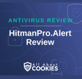 A blue background with images of locks and shields with the text &quot;Antivirus Review HitmanPro.Alert  Review&quot; and the All About Cookies logo. 
