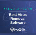 A blue background with images of locks and shields with the text &quot;Antivirus Review Best Virus Removal Software&quot; and the All About Cookies logo. 