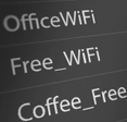 A list of Wi-Fi network SSIDs as white text on a gray background
