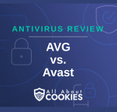 A blue background with images of locks and shields with the text &quot;AVG vs. Avast&quot; and the All About Cookies logo. 