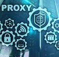 Concept of proxy and network security on a blue virtual screen