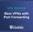 A blue background with images of locks and shields and the text &quot;Best VPNs with Port Forwarding&quot;