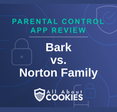 A blue background with images of locks and shields and the text &quot;Bark vs. Norton Family&quot;