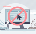 An illustrative concept of a blocked or banned website on a desktop computer