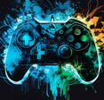 A neon illustrative concept of a PlayStation controller against a black backround