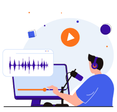 An illustration of a person recording on a computer