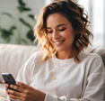 Woman smiling at phone