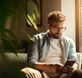 Man looking at phone with a worried look