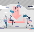 An illustrative concept of torrenting by displaying people sharing files