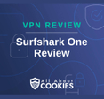 A blue background with images of locks and shields and the text &quot;Surfshark One Review&quot;