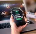 Mobile banking concept with a close-up of hands using mobile phone and holding credit card