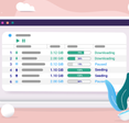 illustration of a laptop downloading several torrents