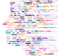 Genome sequence map in 23andMe colors making up a human face from a side profile
