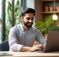 Man smiling at office desk.