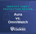A blue background with images of locks and shields with the text “Aura vs. OmniWatch” and the All About Cookies logo.