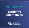 A blue background with images of locks and shields and the text &quot;NordVPN alternatives&quot;