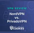 A blue background with images of locks and shields and the text &quot;NordVPN vs. PrivadoVPN&quot;