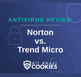 A blue background with images of locks and shields with the text &quot;Antivirus Review Norton vs. Trend Micro&quot; and the All About Cookies logo. 