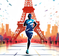 Olympic Games Paris 2024 illustration of runner with Eiffel Tower in backdrop