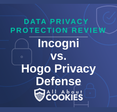 A blue background with images of locks and shields with the text “Incogni vs. Hogo Privacy Defense” and the All About Cookies logo.
